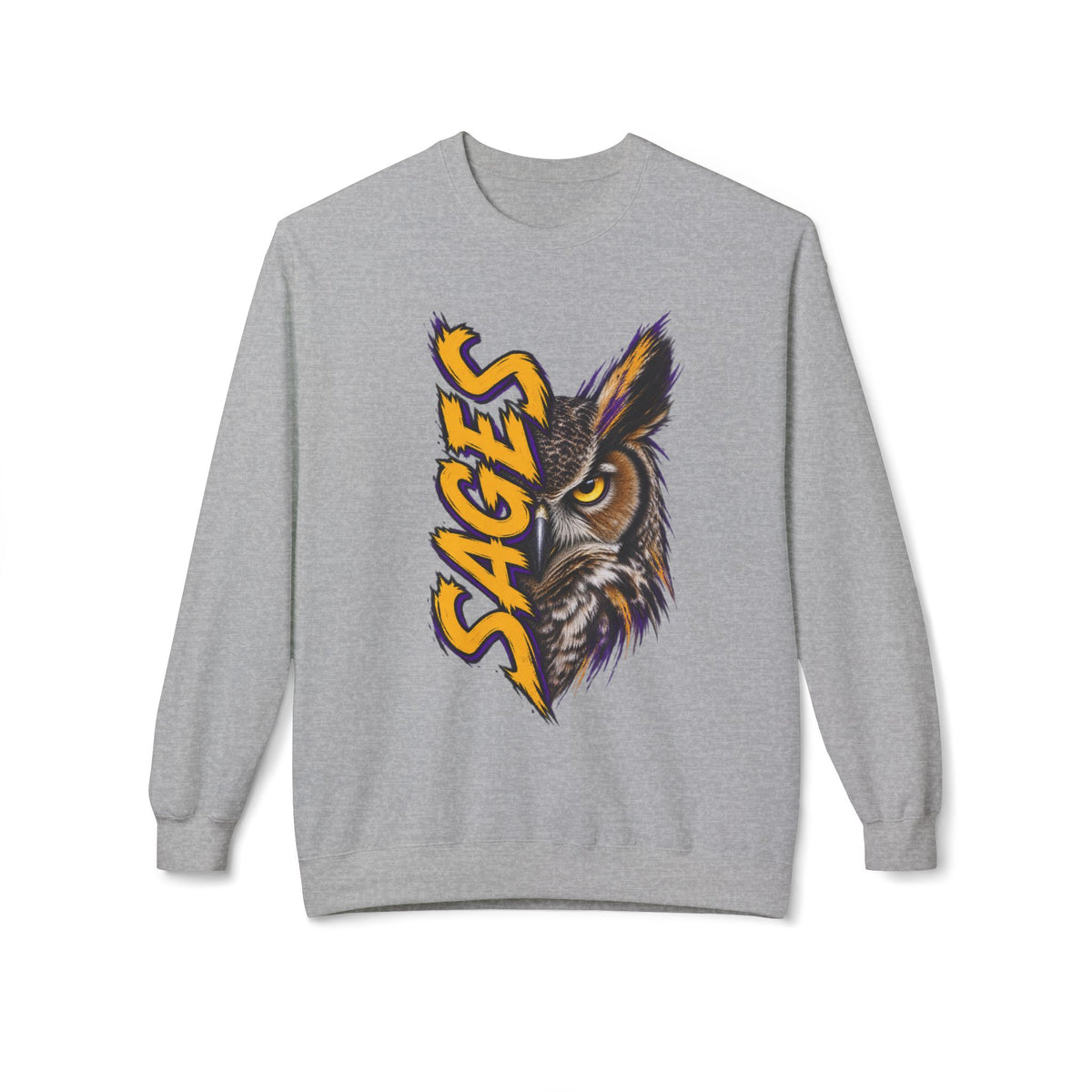 Sages Owl Crewneck Sweatshirt — Bold Vertical Mascot Design