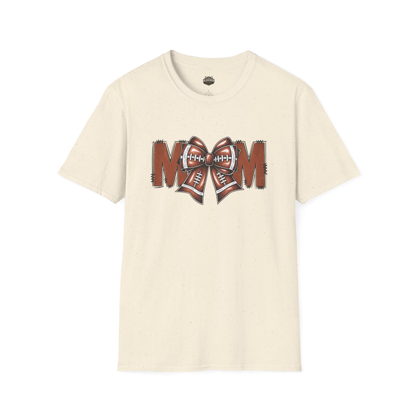 Football Mom T-Shirt — 'MOM' with Football Bow Graphic