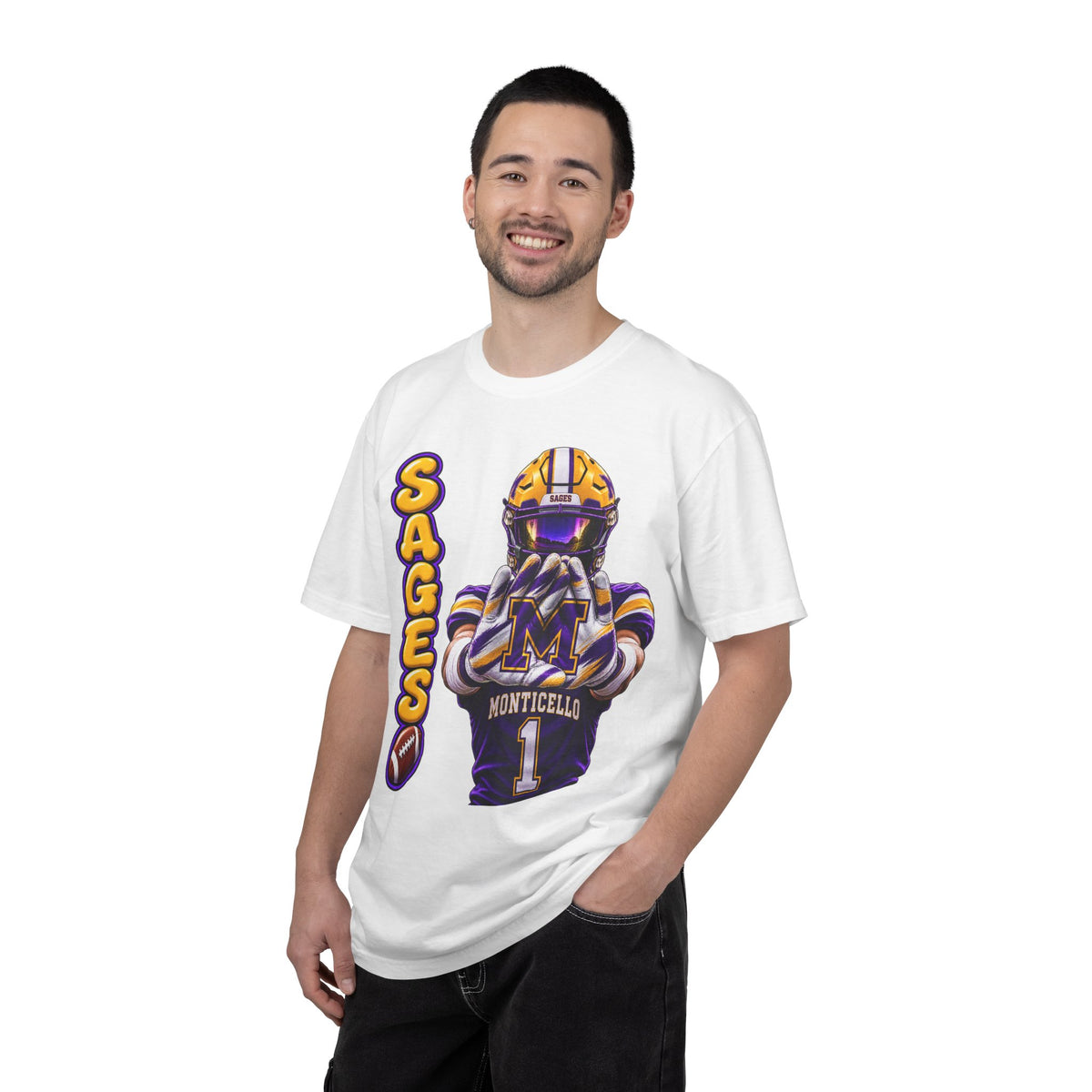 Monticello Sages Football Player Graphic T-Shirt