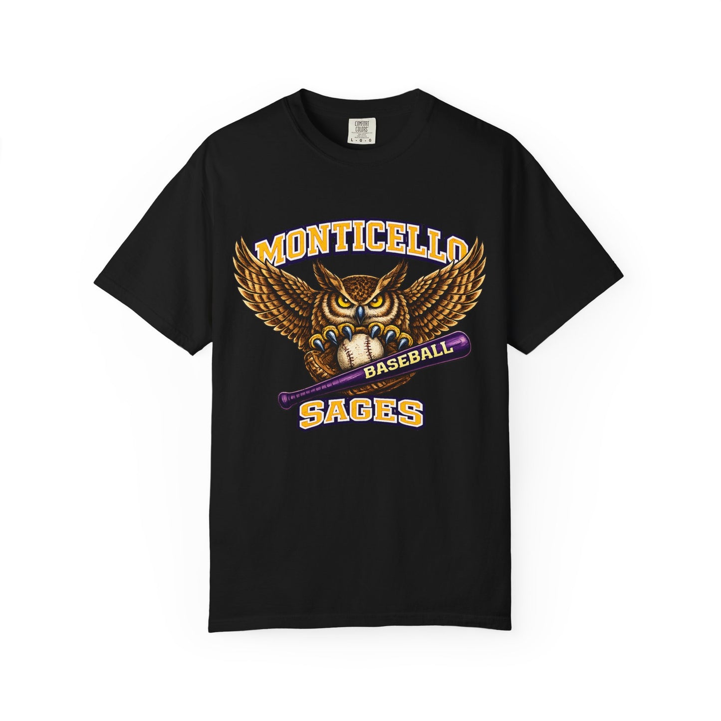Monticello Sages Baseball T-Shirt — Vintage Owl & Wings Team Tee