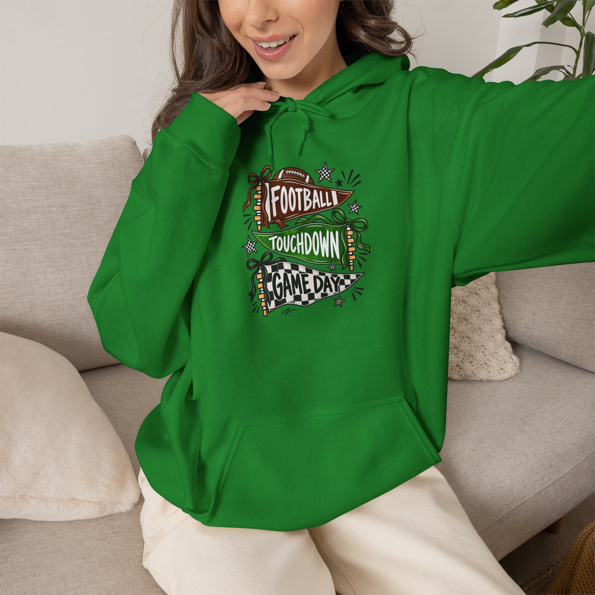 Football Touchdown Game Day Hoodie - Retro Grunge Sports Sweatshirt