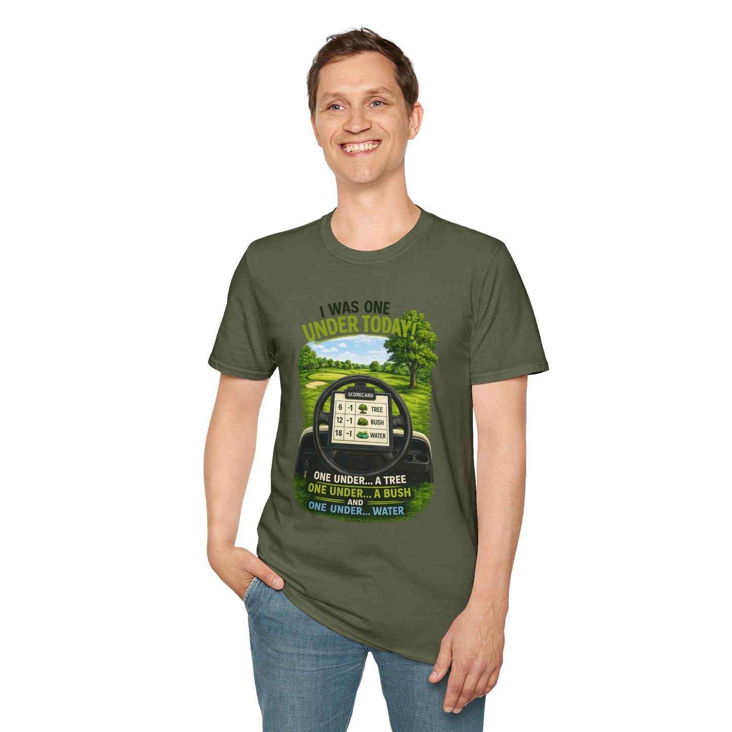 Golf T-Shirt — "I Was One Under Today" REALISTIC VIEW - Funny Scorecard Design