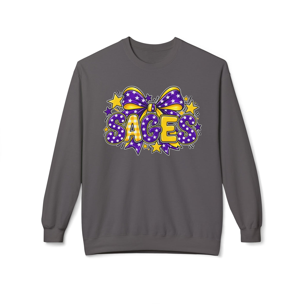 Sages Pride Sweatshirt — Purple & Yellow Ace Flag Bow Graphic Crewneck