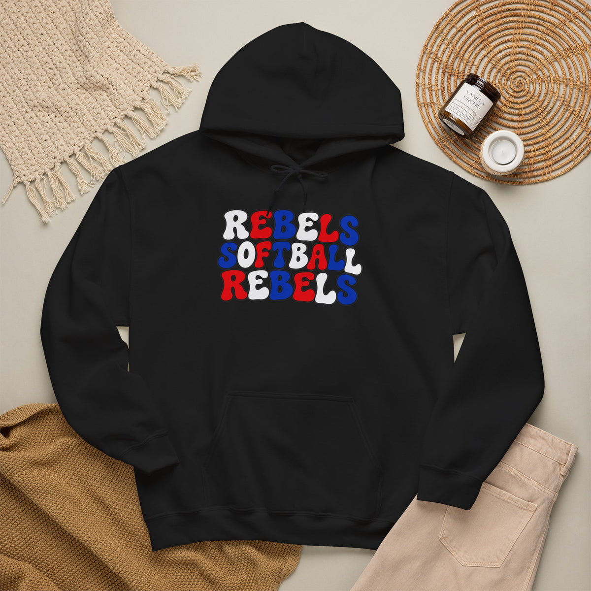 Rebels Softball Hoodie — Retro Red & Blue Team Graphic