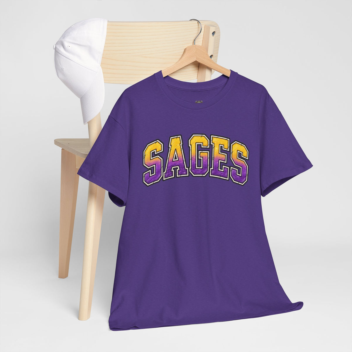 Sages Graphic T-Shirt — Collegiate Purple & Gold Lettering Tee