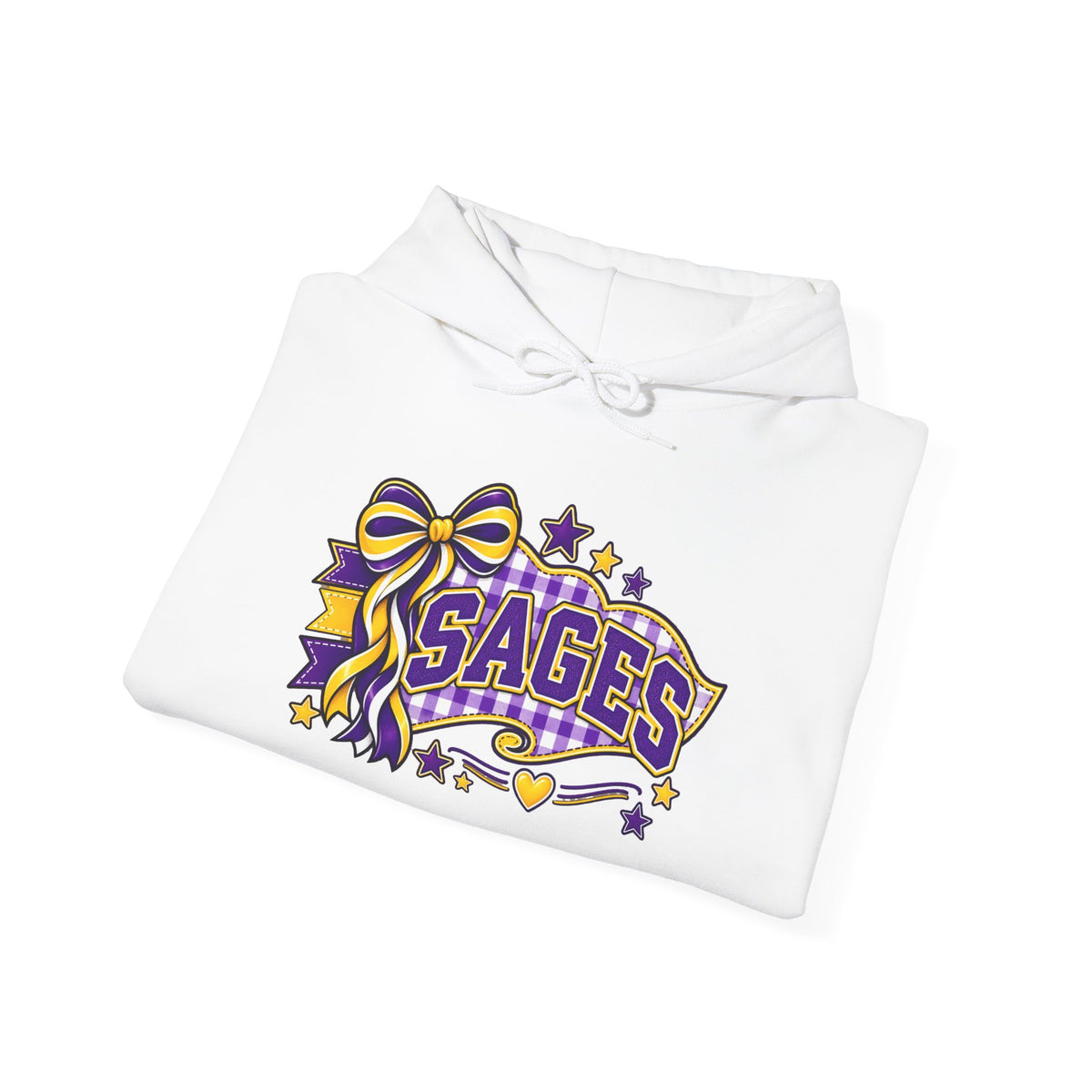 Sages Ribbon Logo Hoodie — Purple & Gold Cheer School Spirit Sweatshirt