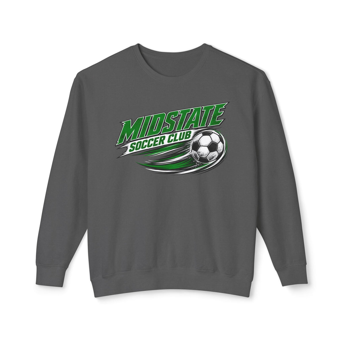 MidState Soccer Club Crewneck Sweatshirt — Vintage Green Soccer Ball Design
