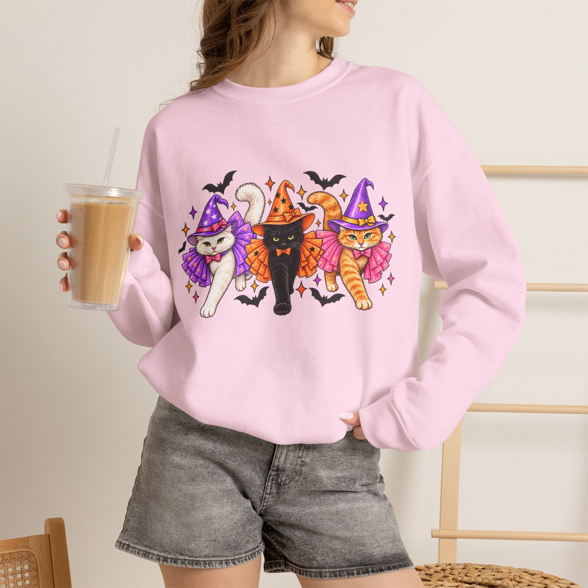Halloween Witch Cats Crewneck Sweatshirt