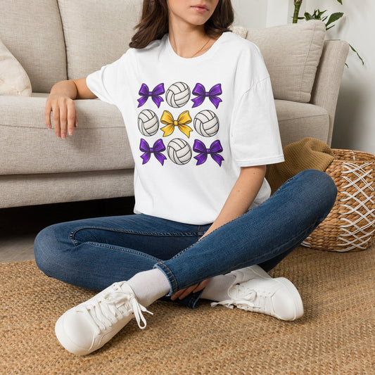Volleyball & Bows Graphic T-Shirt — Purple & Gold Spirit Tee