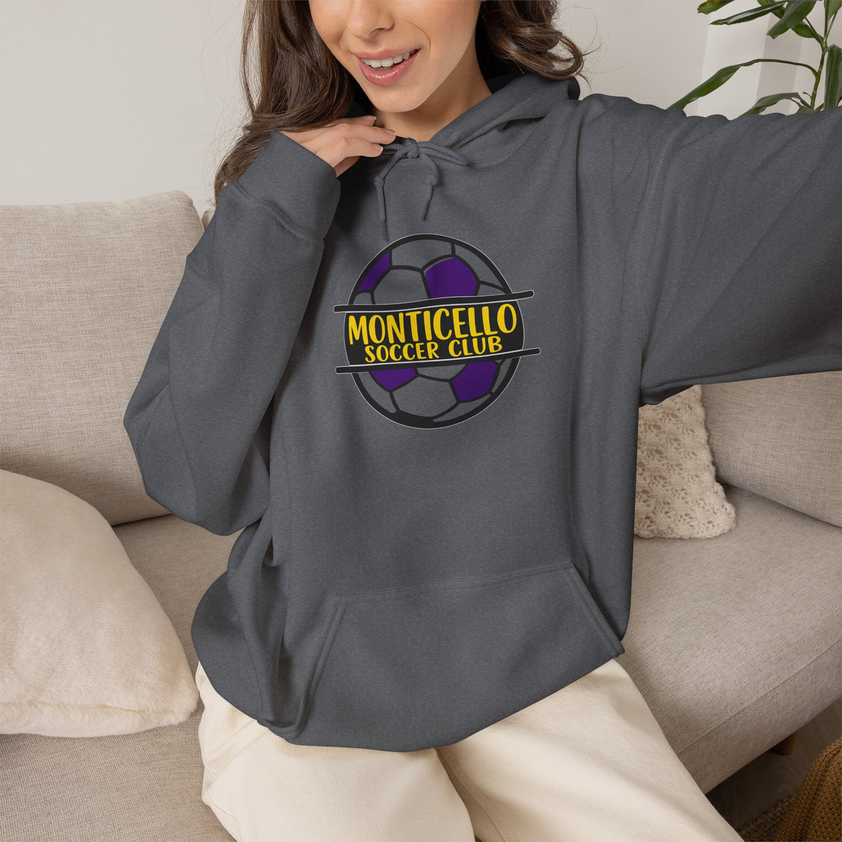 Monticello Soccer Club Hoodie — Purple & Gold Soccer Logo Sweatshirt