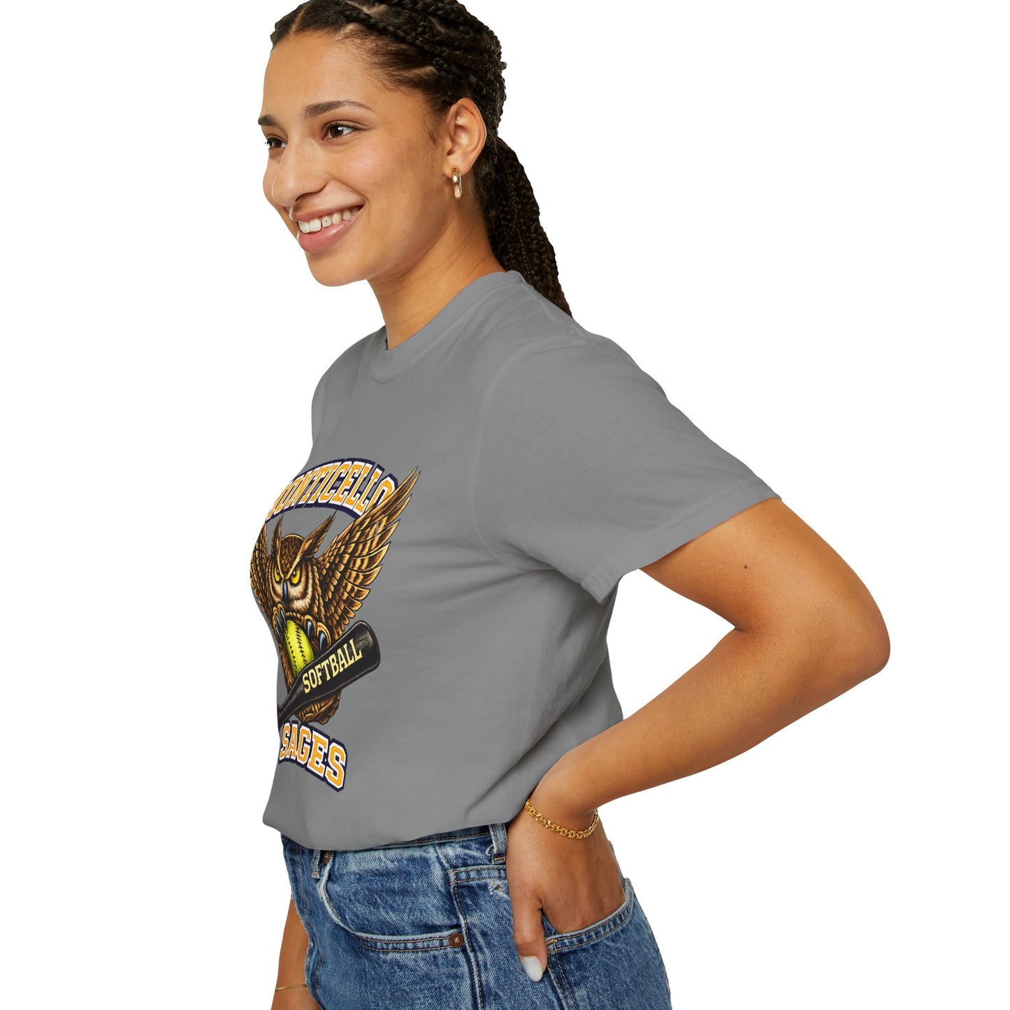 Monticello Sages Softball T-Shirt — Vintage Owl & Wings Team Tee
