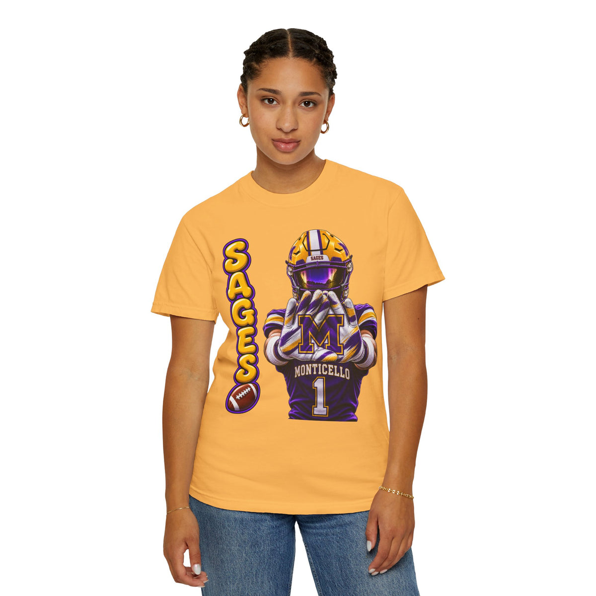 Monticello Sages Football Player Graphic T-Shirt