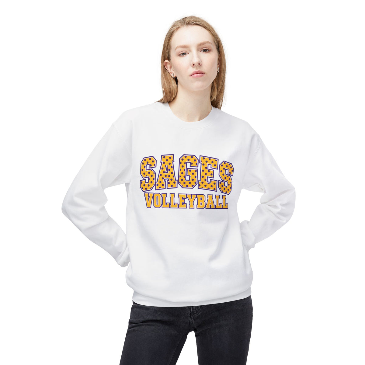 Sages Volleyball Crewneck Sweatshirt — Retro Leopard Lettering