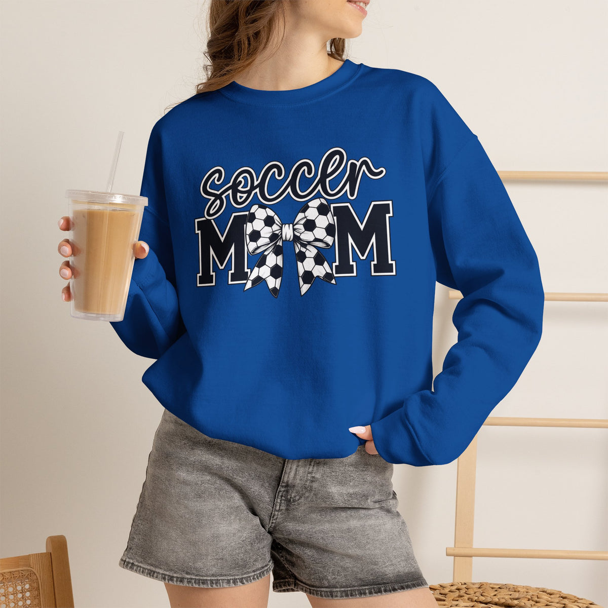 Soccer Mom Crewneck Sweatshirt — Cheer Mom Graphic Pullover with Soccer Bow