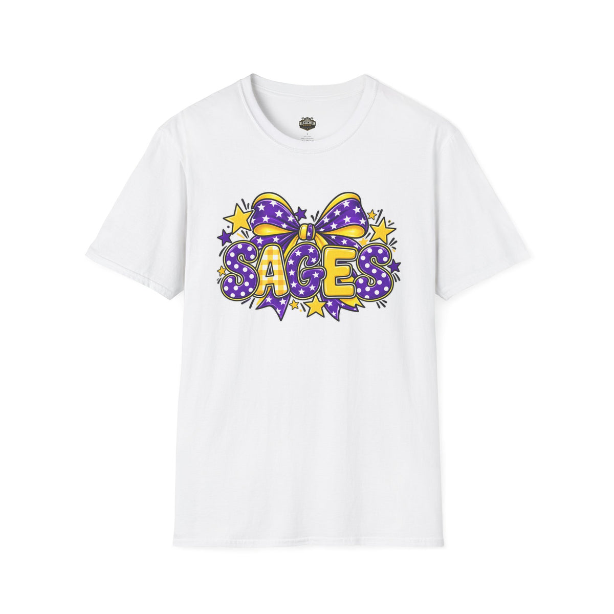 Sages T-Shirt — SAGES Cheer Bow Graphic Tee (Purple & Gold Stars)