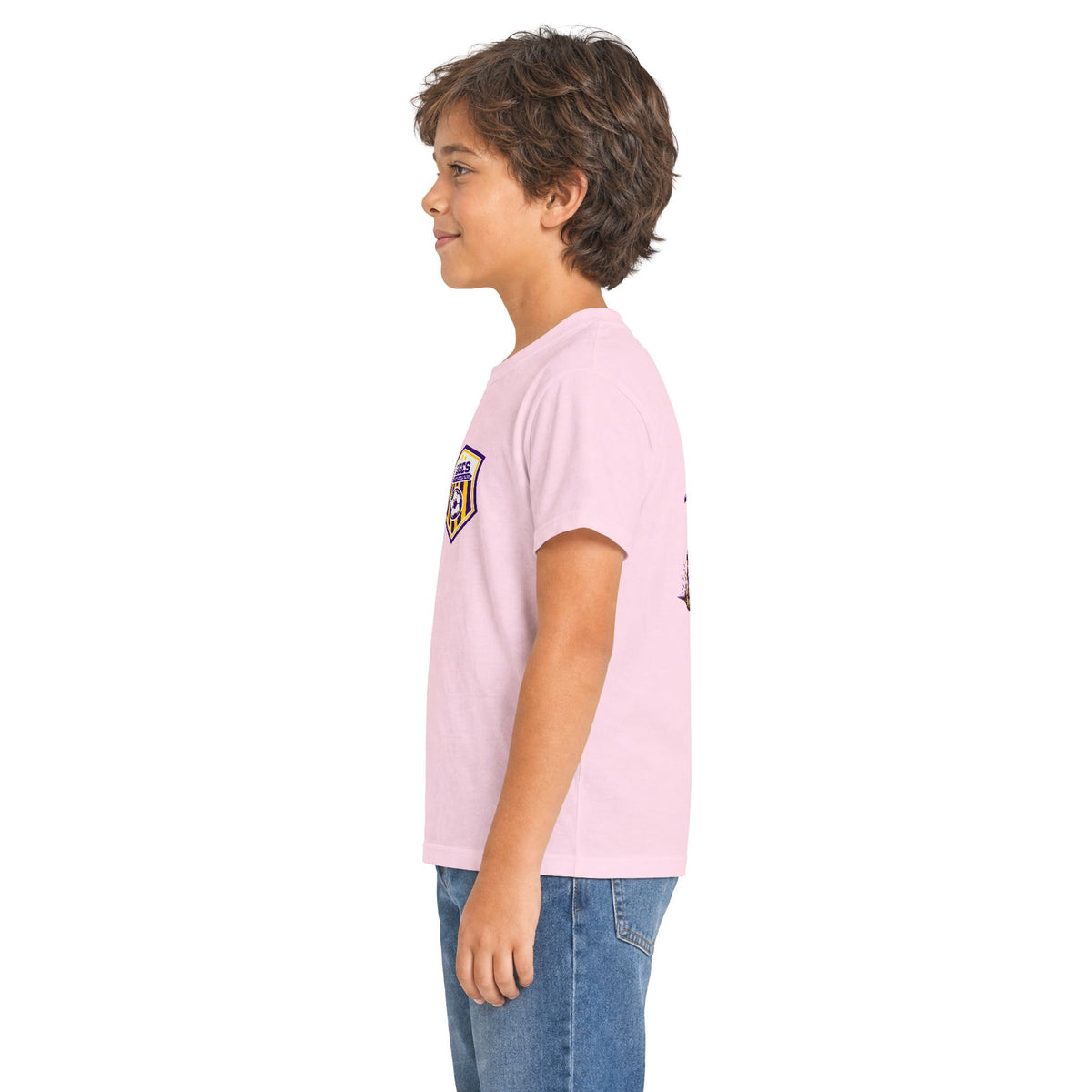 YOUTH Monticello Soccer Club Graphic Goal T Shirt - Crest on Front, Graphic Soccer Goal On Back