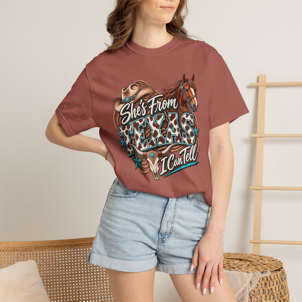 She's From Texas Graphic T-Shirt — Western Horse & Leopard Print Tee