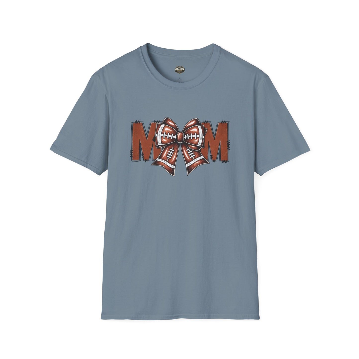 Football Mom T-Shirt — 'MOM' with Football Bow Graphic