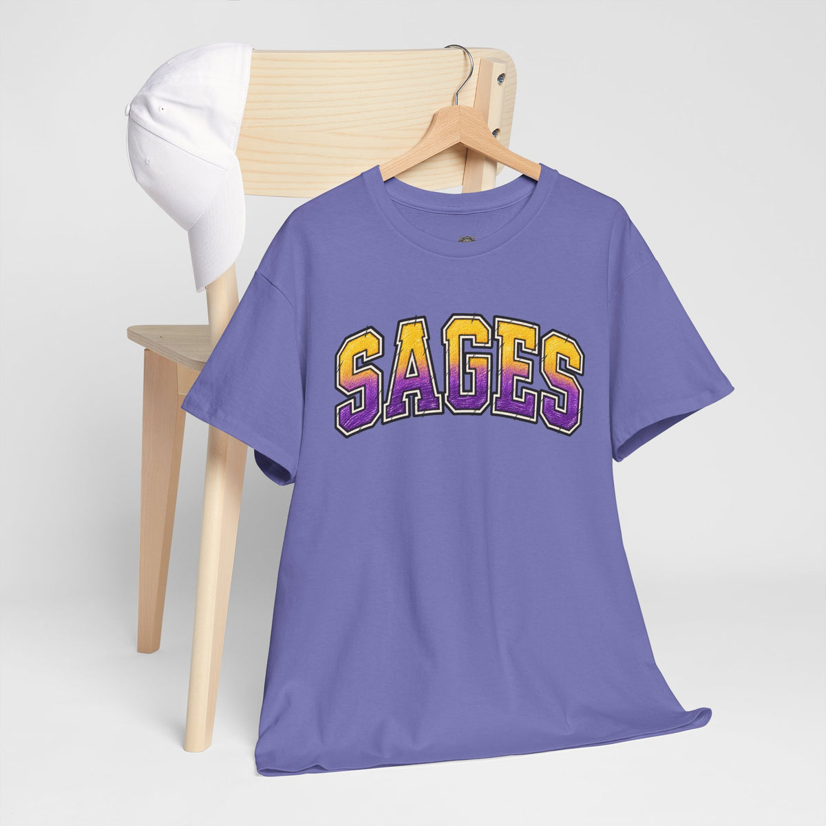 Sages Graphic T-Shirt — Collegiate Purple & Gold Lettering Tee