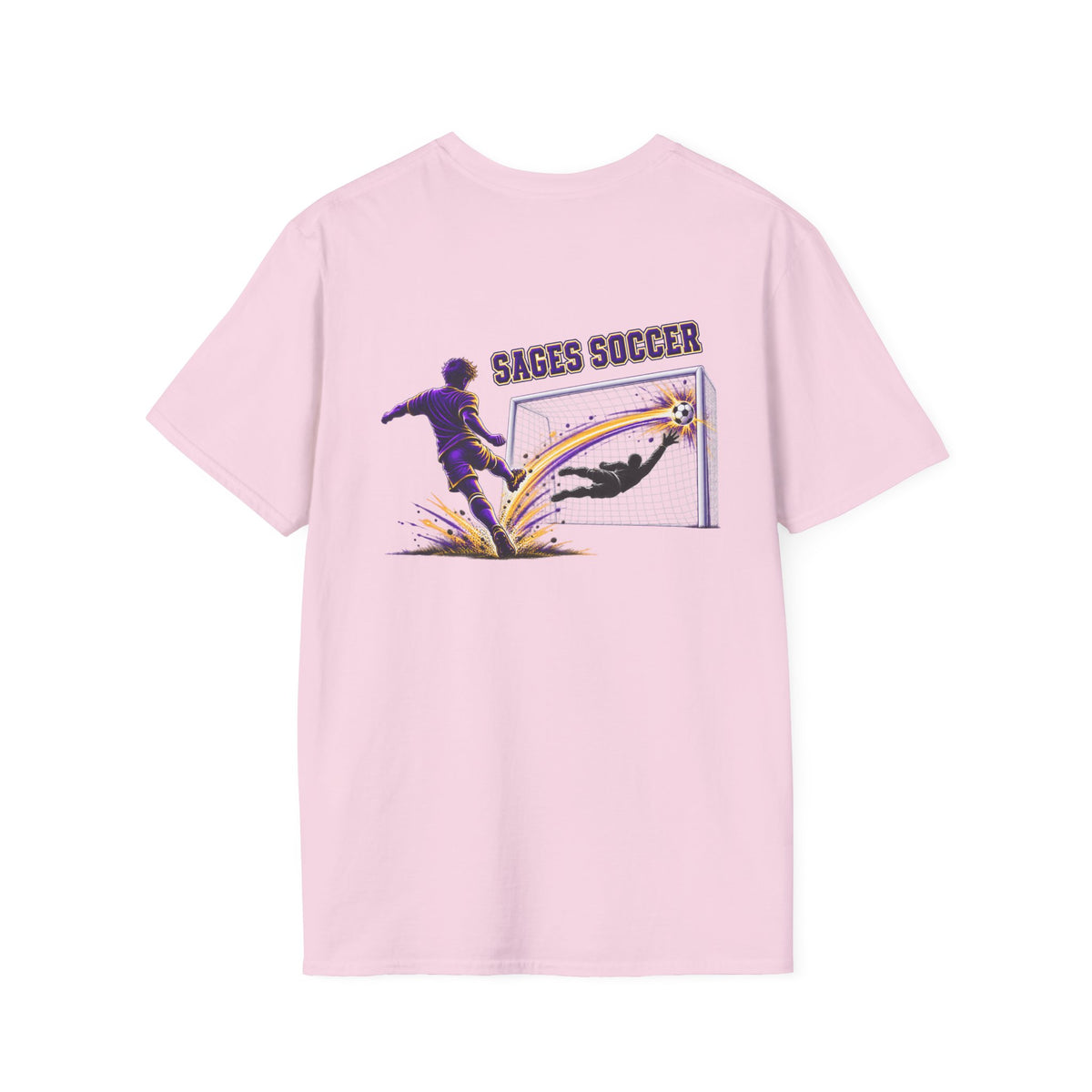 Monticello Soccer Club Graphic Goal T Shirt - Crest on Front, Graphic Soccer Goal On Back