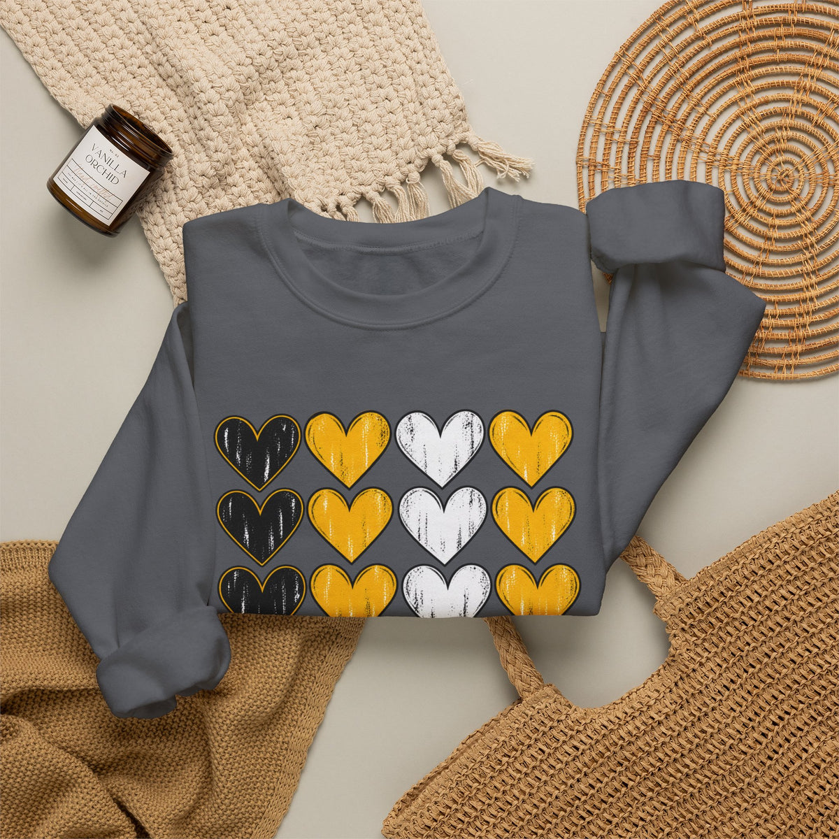 Tigers Heart Crewneck Sweatshirt — Black & Gold School Spirit