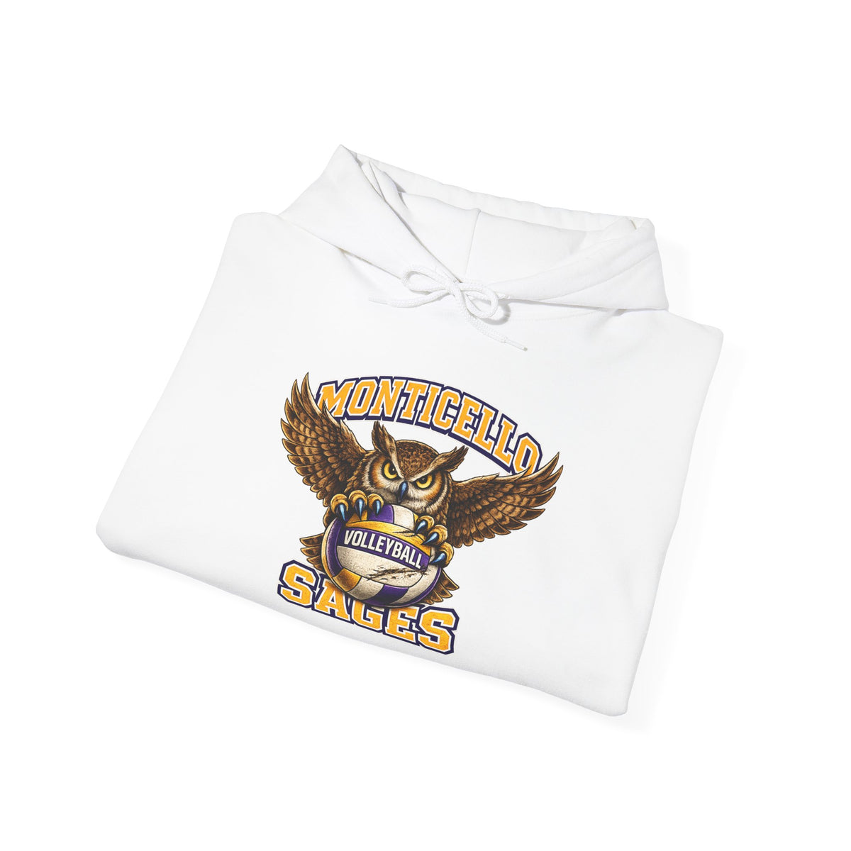 Monticello Sages Volleyball Hoodie — Wingspread Owl Mascot School Sweatshirt