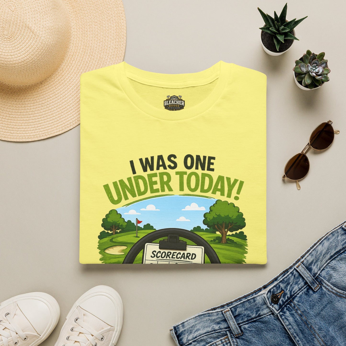 Golf T-Shirt — "I Was One Under Today!" ANIMATED VERSION - Scorecard Golf Humor Shirt