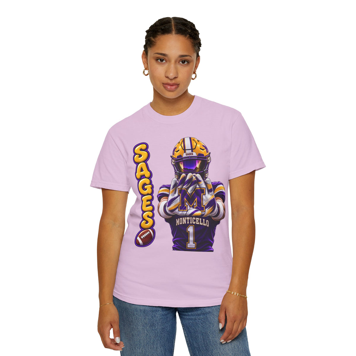 Monticello Sages Football Player Graphic T-Shirt