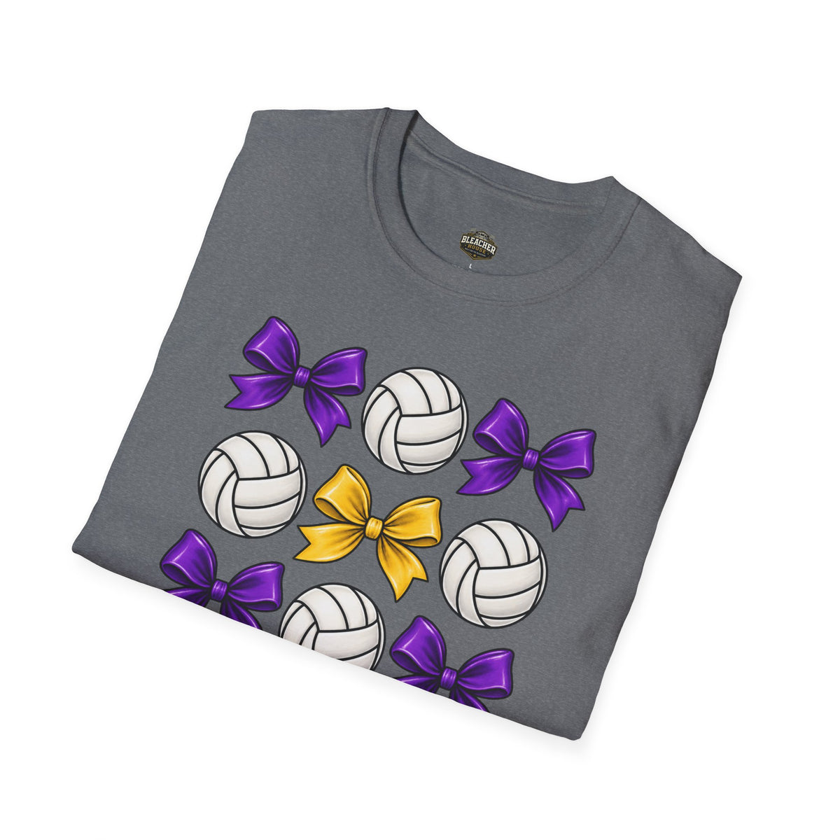 Volleyball & Bows Graphic T-Shirt — Purple & Gold Spirit Tee