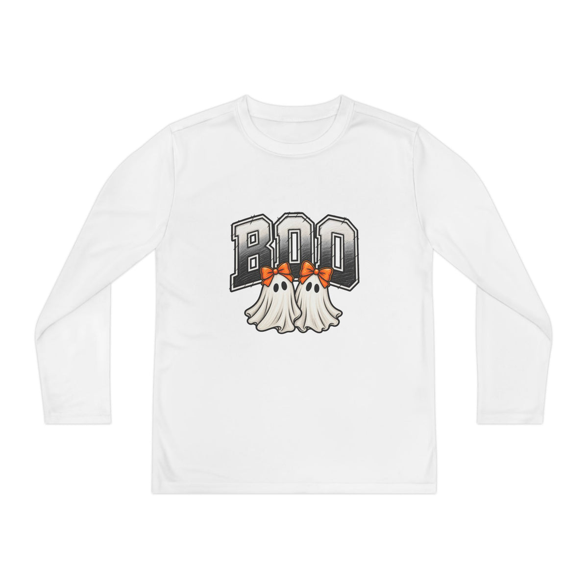 Youth Long Sleeve Tee — "Boo" Ghosts Halloween Shirt for Kids
