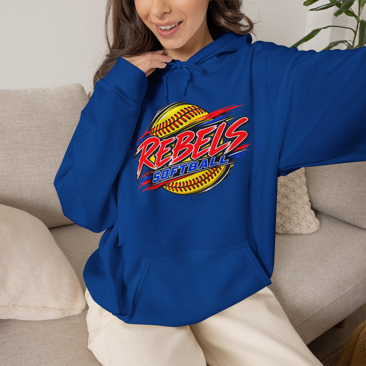 Rebels Softball Hoodie — Retro Yellow Softball Graphic