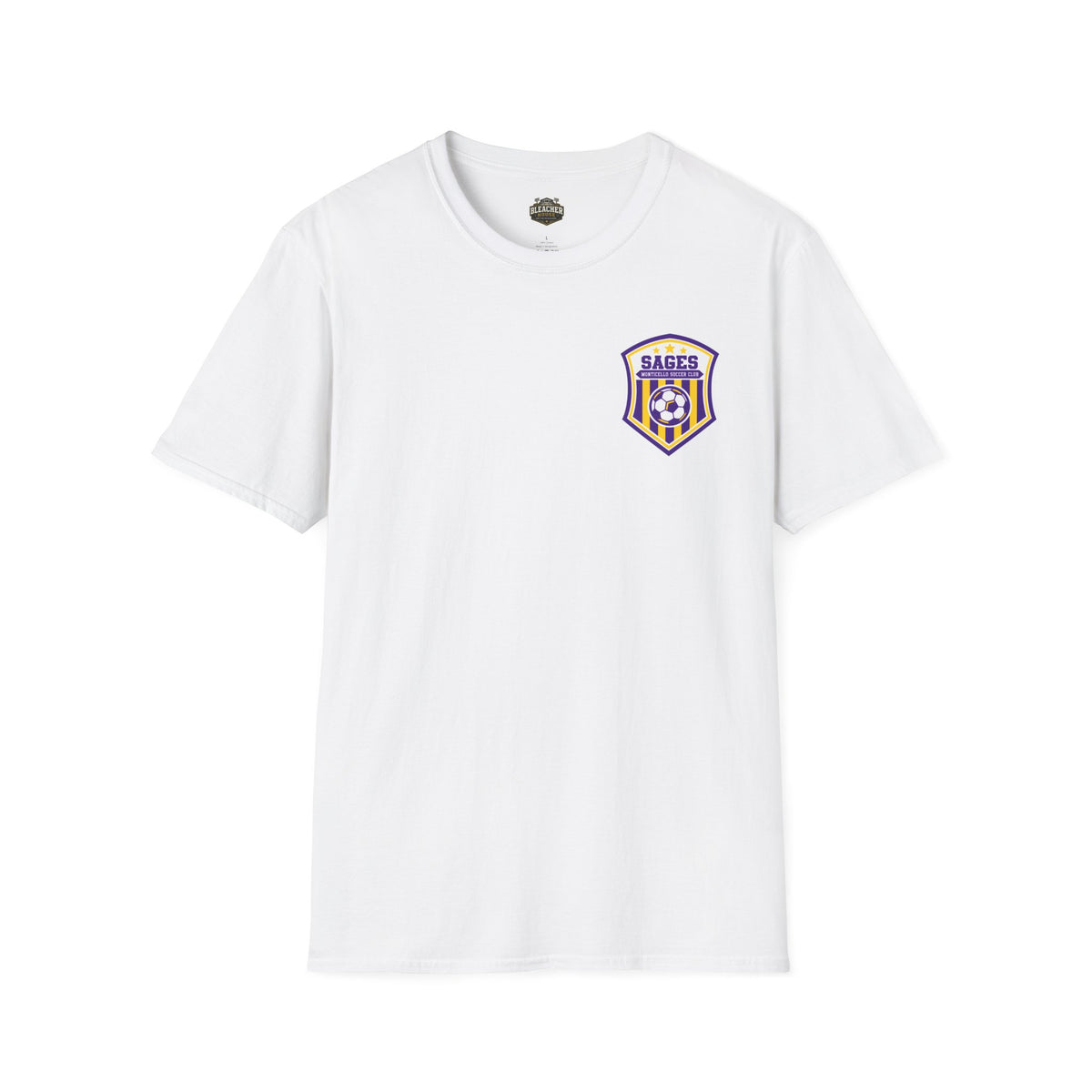 Monticello Soccer Club Graphic Goal T Shirt - Crest on Front, Graphic Soccer Goal On Back