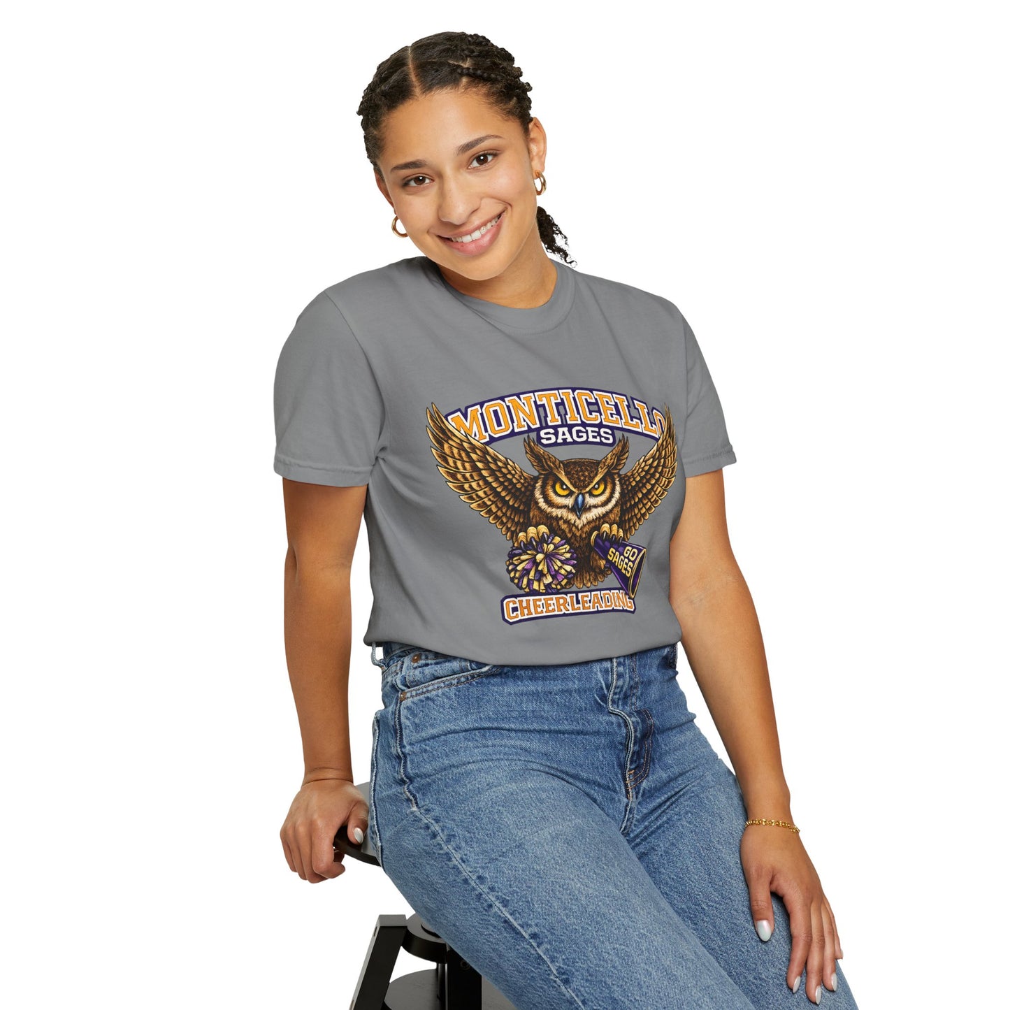 Monticello Sages Cheerleading T-shirt - Vintage Owl & Wings Team Tee