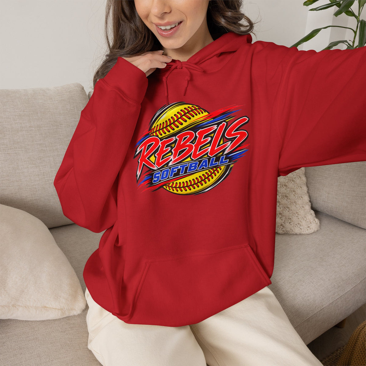 Rebels Softball Hoodie — Retro Yellow Softball Graphic