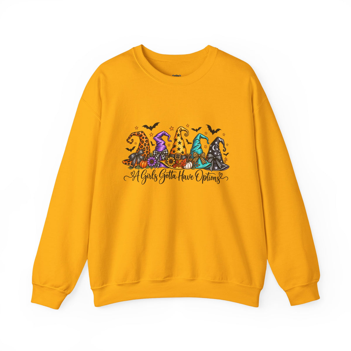 Witch Hat Crewneck Sweatshirt - "A Girls Gotta Have Options" Halloween Pullover