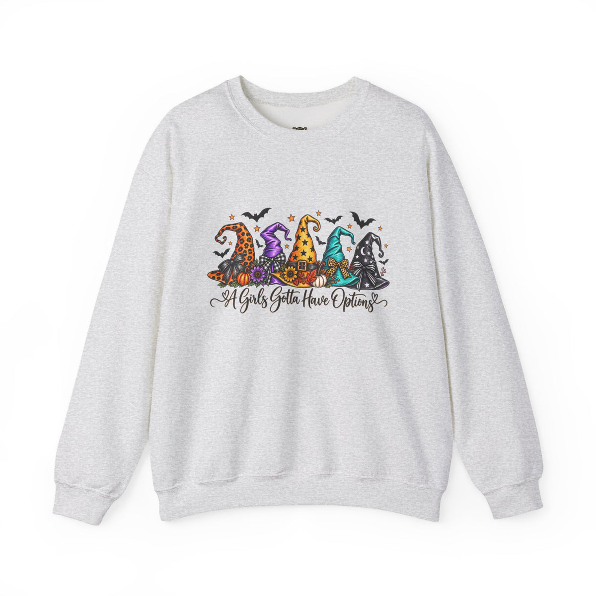 Witch Hat Crewneck Sweatshirt - "A Girls Gotta Have Options" Halloween Pullover