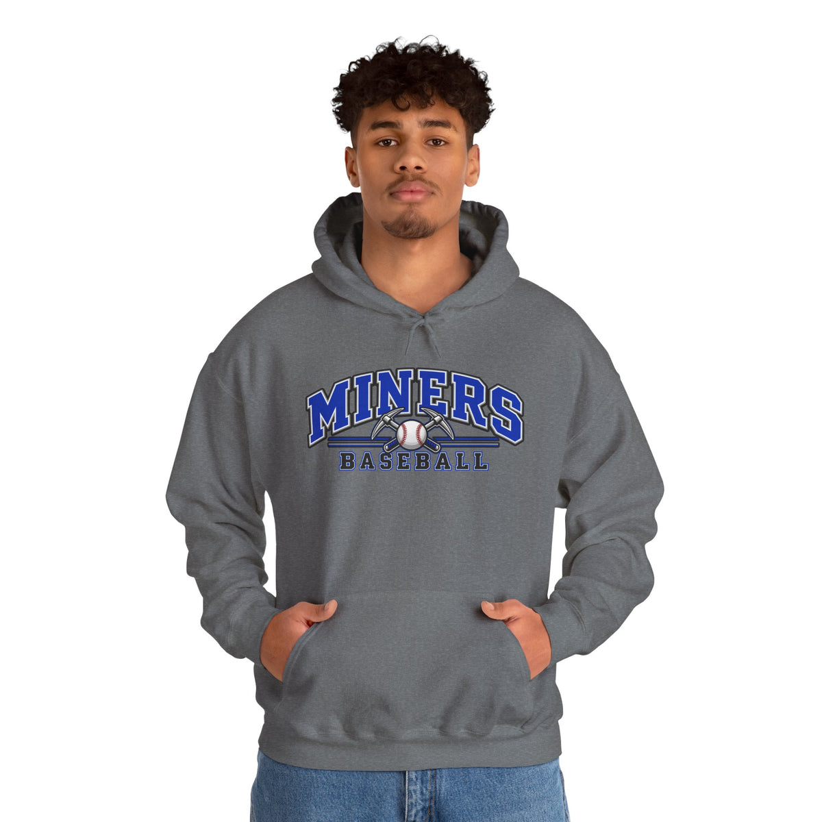 Miners Baseball Hoodie — Pickaxe Cross Logo Graphic