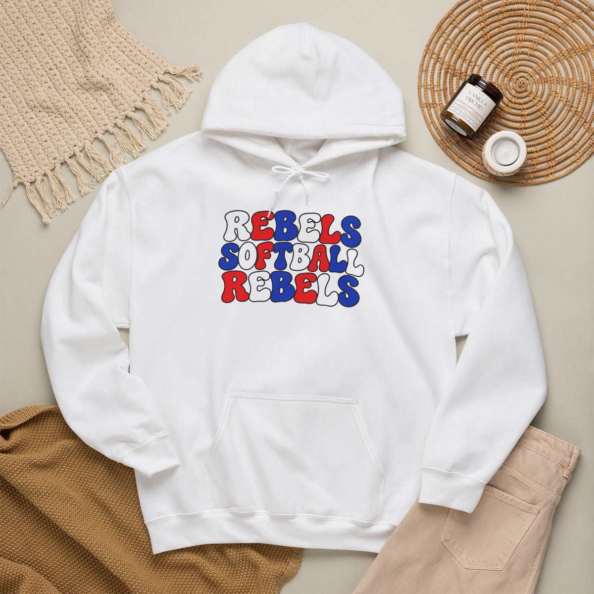 Rebels Softball Hoodie — Retro Red & Blue Team Graphic