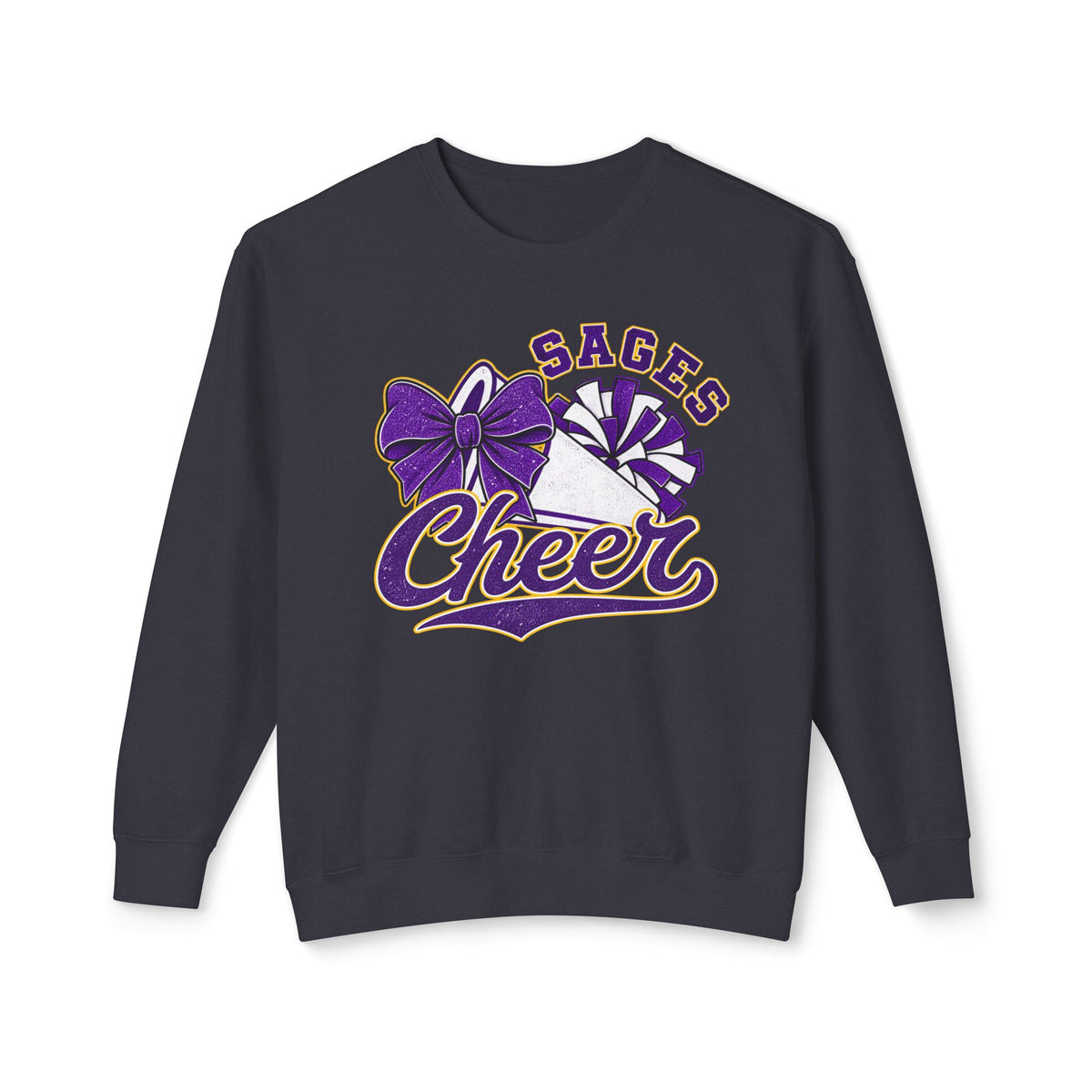 Sages Cheer Crewneck Sweatshirt — Purple Pom-Pom & Bow Cheerleader Pullover