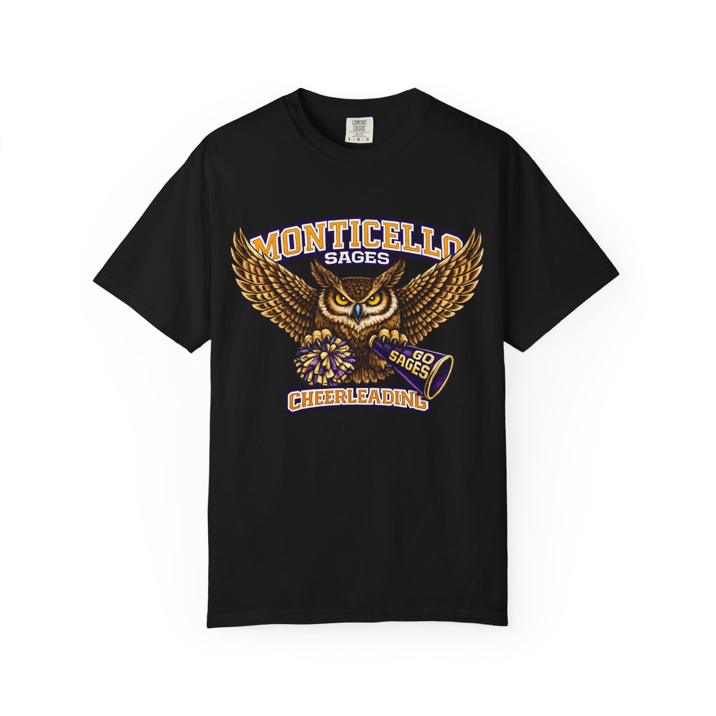 Monticello Sages Cheerleading T-shirt - Vintage Owl & Wings Team Tee
