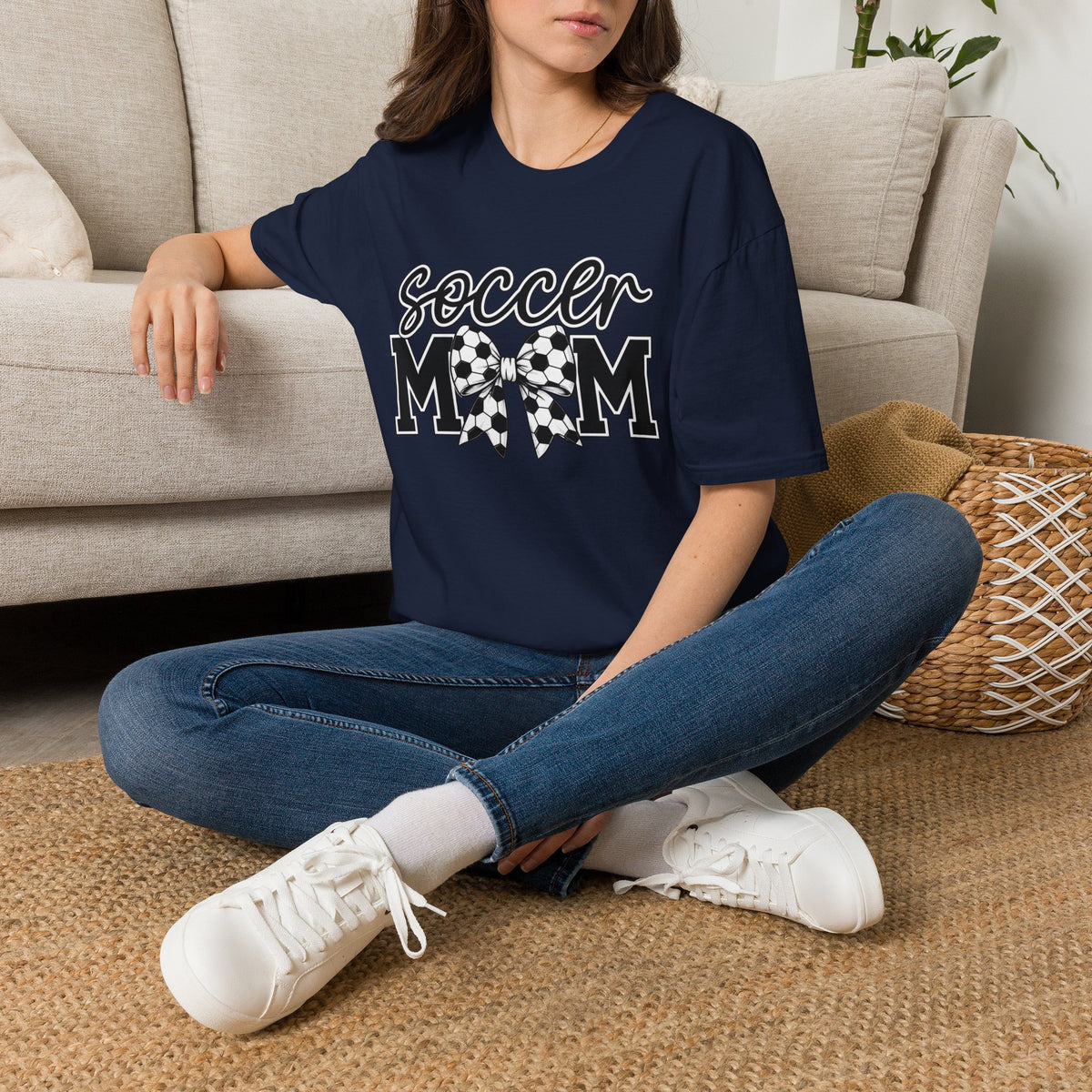 Soccer Mom T-Shirt — Leopard Bow Soccer Ball Design