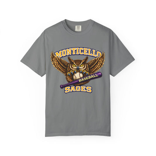 Monticello Sages Baseball T-Shirt — Vintage Owl & Wings Team Tee