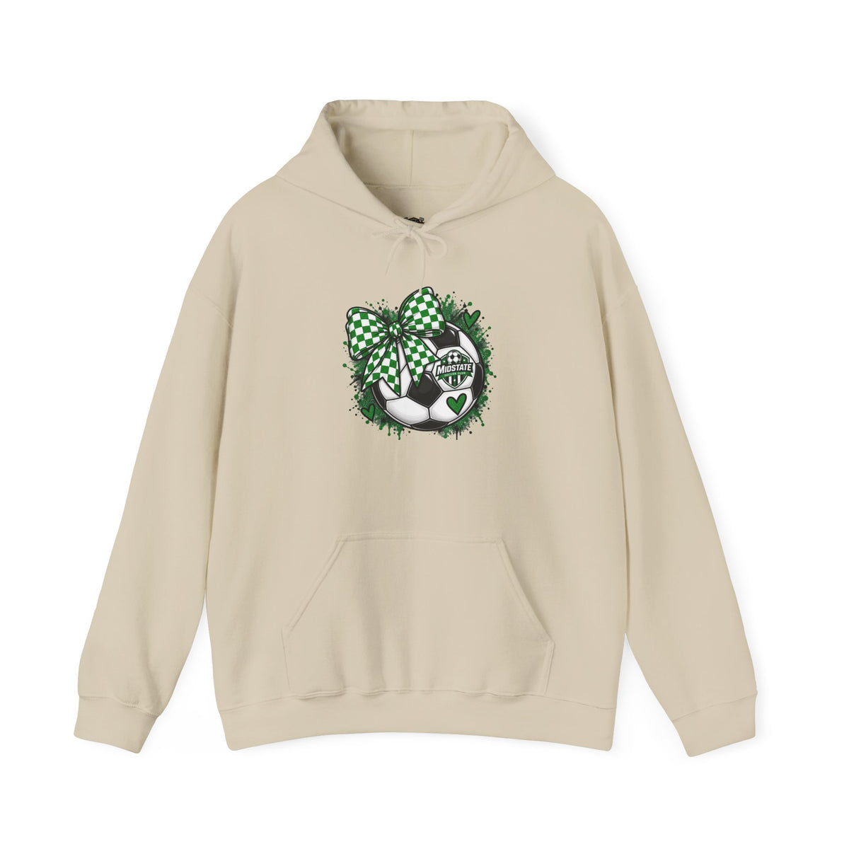 Midstate Soccer Hoodie — Green Plaid Bow Kitty Design