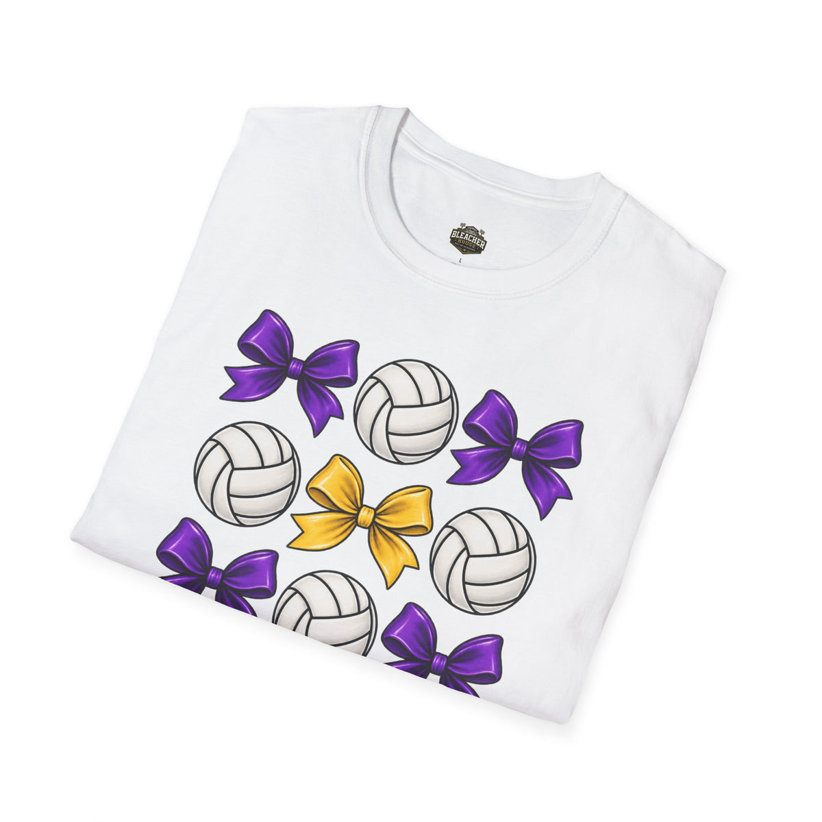 Volleyball & Bows Graphic T-Shirt — Purple & Gold Spirit Tee