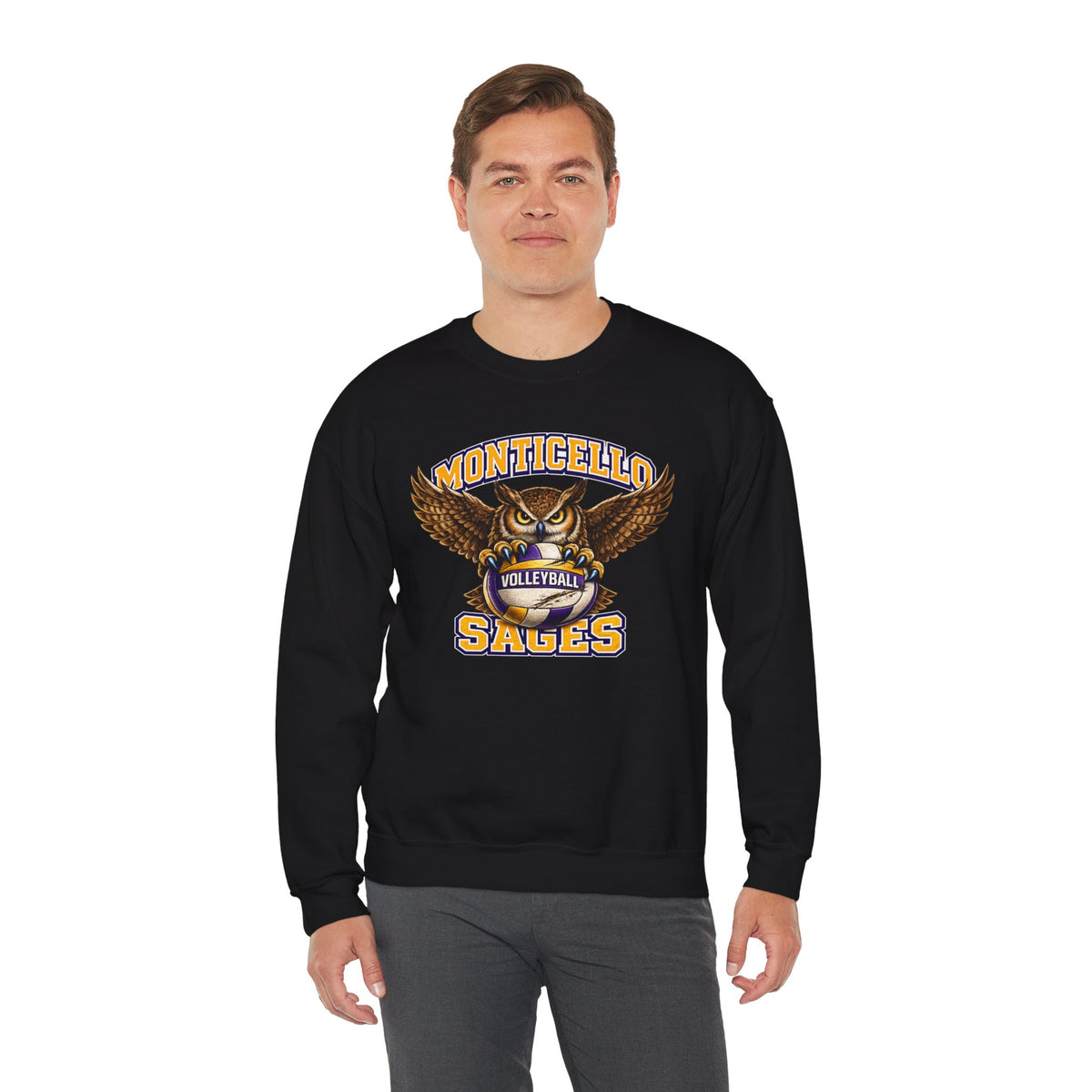 Monticello Sages Volleyball Crewneck Sweatshirt - Owl Wingspread Logo