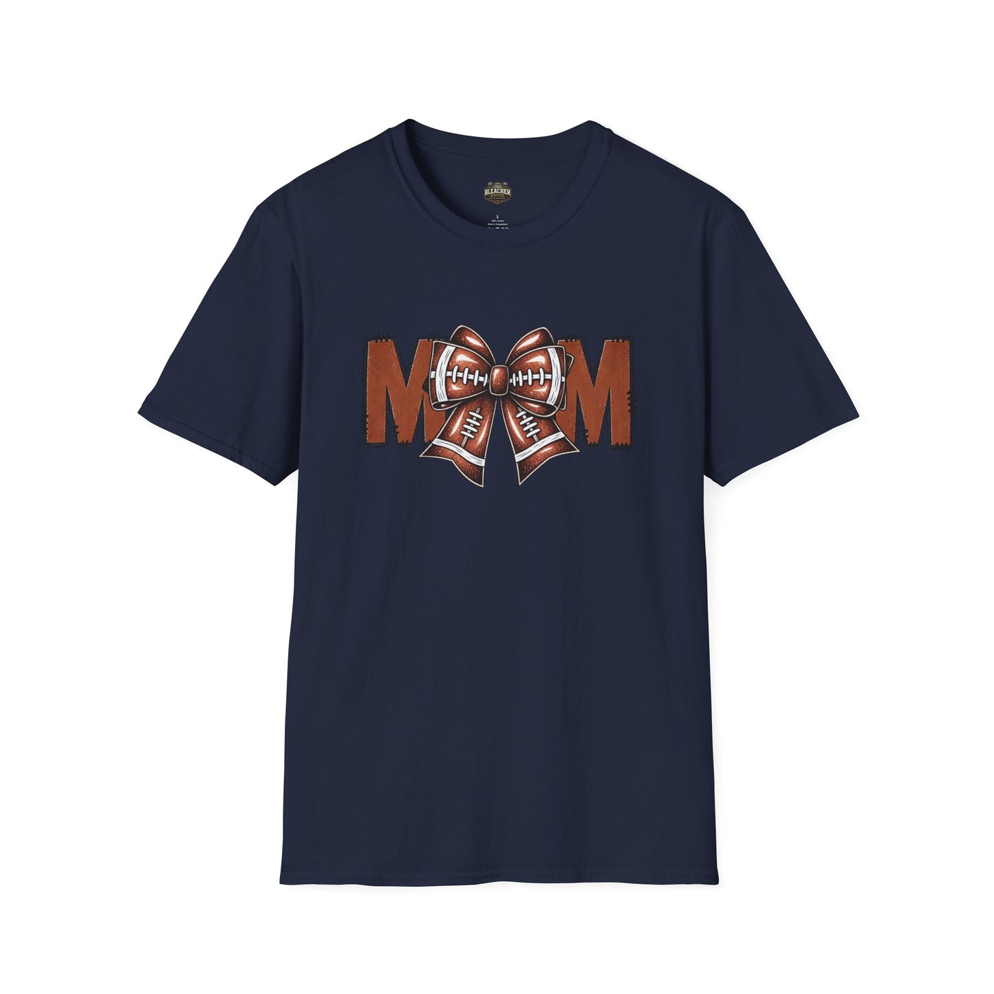 Football Mom T-Shirt — 'MOM' with Football Bow Graphic
