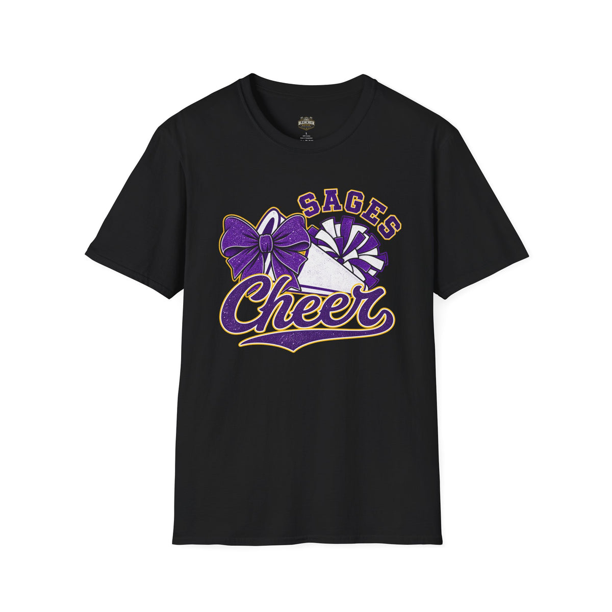 Sages Cheer T‑Shirt — Purple Bow & Pom Design