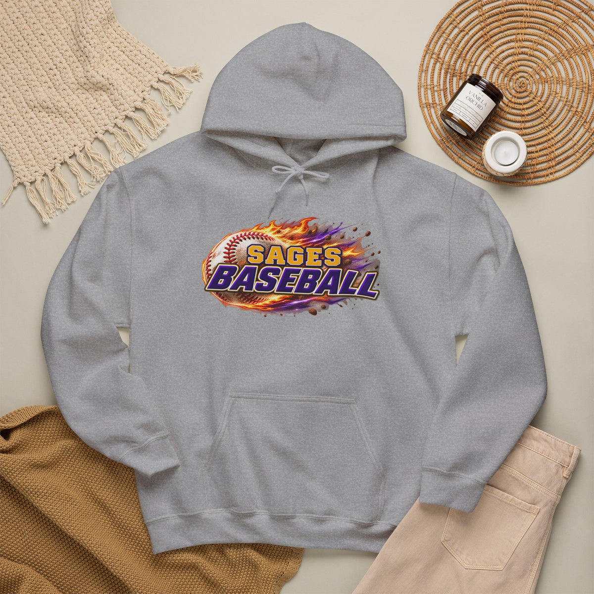 Sages Flaming Baseball Hoodie - Team Sweatshirt