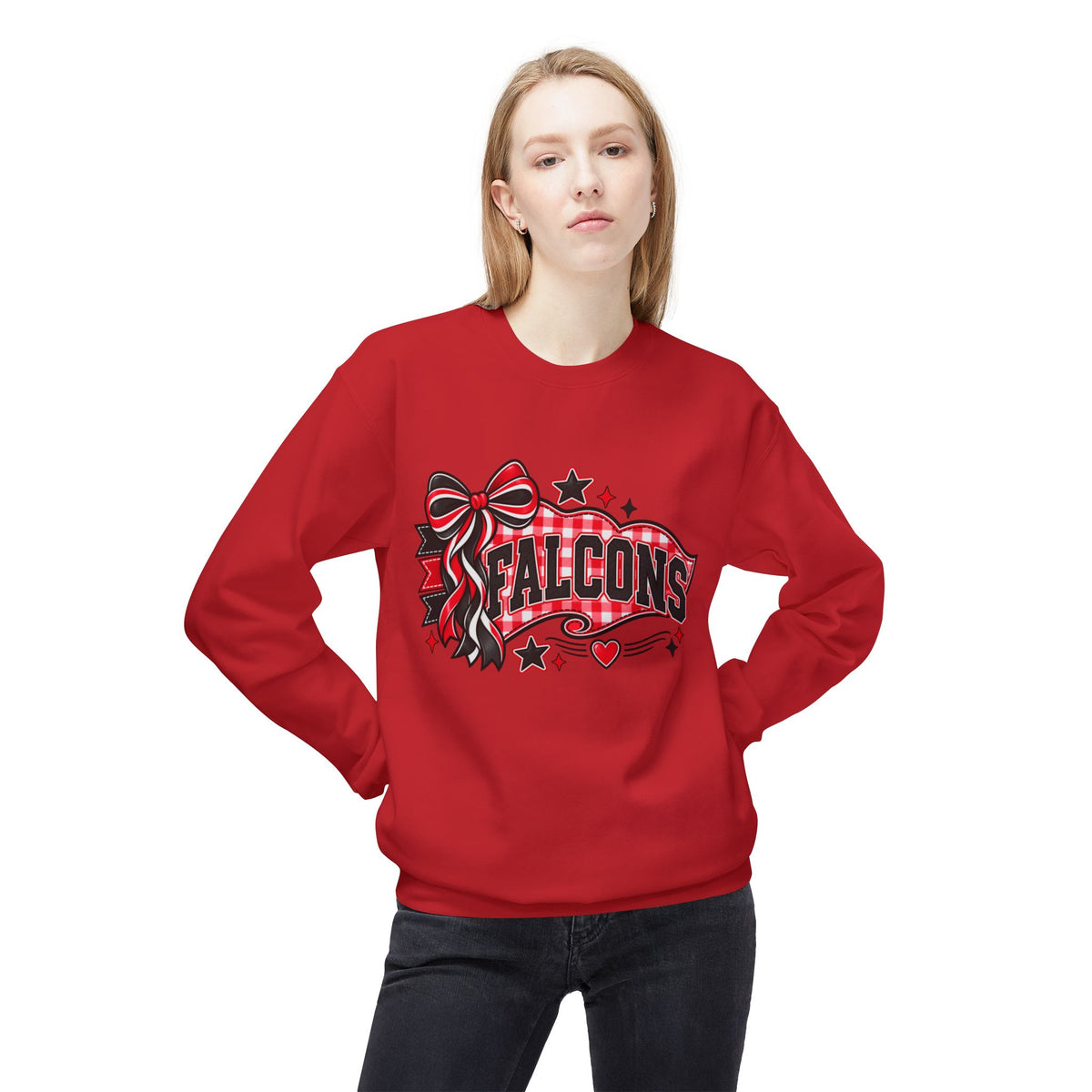 Falcons Sweatshirt — Red & Black Bow School Spirit Crewneck