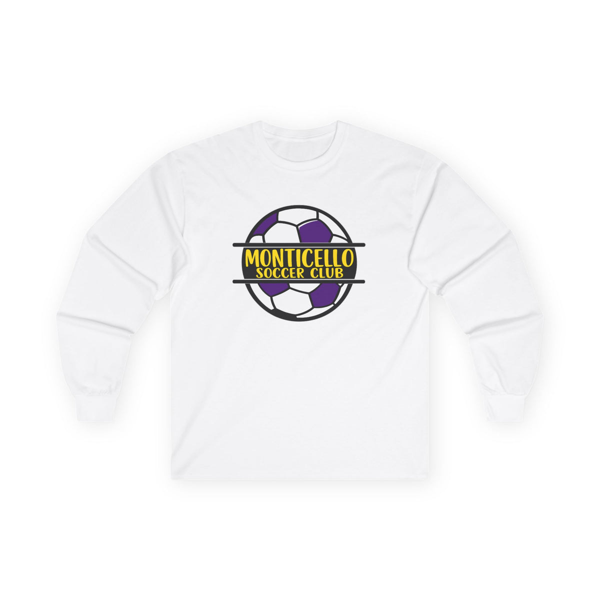 Monticello Soccer Club Long Sleeve Tee — Purple & Gold Soccer Logo